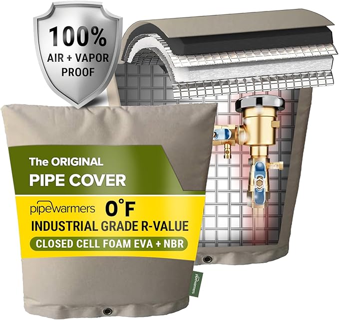 The Original Winter Pipe Insulation Cover (0˚F) - Extra-Thick EVA+NBR (UV-Coated) Insulated Backflow Preventer Freeze Protection, Pump Cover, Sprinkler/Well/Valve Head Cover - (16" W X 34" H)