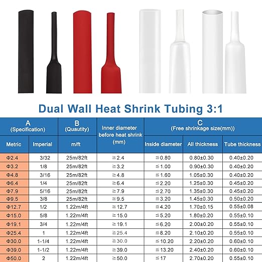 XHF 1/4 Inch 3:1 Waterproof White Heat Shrink Tubing 20 Ft Marine Grade Wire Cable Adhesive Lined Tube Insulation Seal Against Moisture Corrosion and Air Leakage