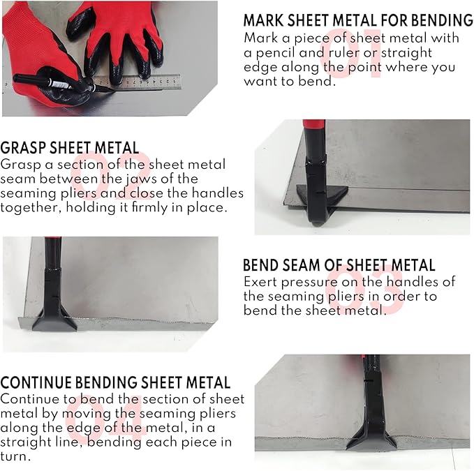 BILITOOLS 3-Piece Hand Seamer Sheet Metal Tools, Sheet Metal Bending Pliers Set Straight, 45° & 90° Bending Tool Comfort with Grip Handle