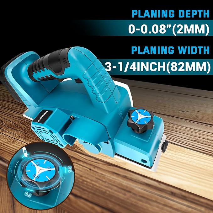 Cordless Handheld Planer for Makita 18V Battery, 15000 RPM Power Wood Planer, 3-1/4 Inch Brushless Power Planer for Woodworking, Carpenter Home DIY(No Battery)