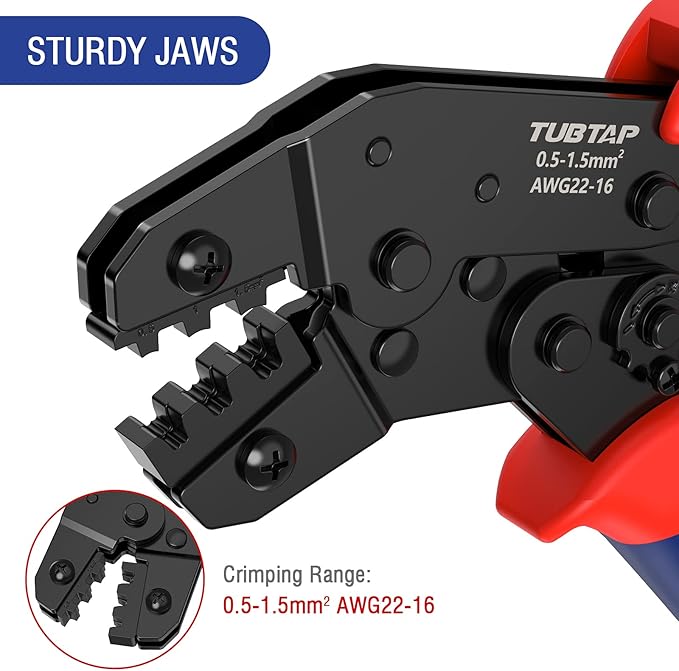TUBTAP Spade Connector Tool 22-16 AWG Bullet Connectors - Ratcheting Wire Terminal Crimper, Wire Crimping Tool