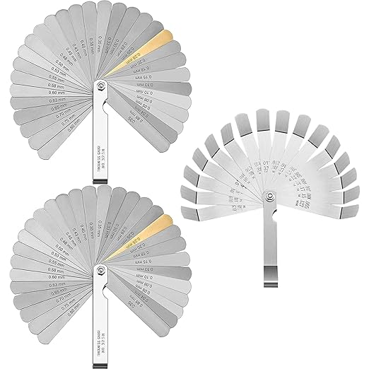 2 Pack Feeler Gauge 32 Blades Gauge 0.0015-0.035" and 1 Pack Offset Feeler Gauge 16 Blades 0.005-0.020", Stainless Steel Dual Marked Metric and Imperial Gap Measuring Tool