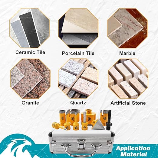 Diamond Tile Hole Saw Kit 10pcs - 6/6/8/25/35/50/65mm Diamond Core Drill Bits with 10mm Finger Bit and 50mm Chamfer Bit Trimming Holes and SDS Adapter for Tile Porcelain Marble