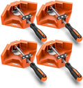 Right Angle Clamp, Housolution [4 PACK] Single Handle 90° Aluminum Alloy Corner Clamp, Right Angle Clip Clamp Tool Woodworking Photo Frame Vise Holder with Adjustable Swing Jaw - Orange