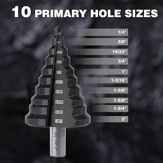 1/4 to 2 Inches M2 HSS Step Drill Bit, Large Unibit for Cutting Holes on Stainless Steel, Metal, Wood & Plastic (2")