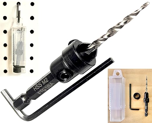 FTG USA Adjustable Wood Countersink Drill Bit #6 (9/64") with Tapered Drill Bit for Woodworking