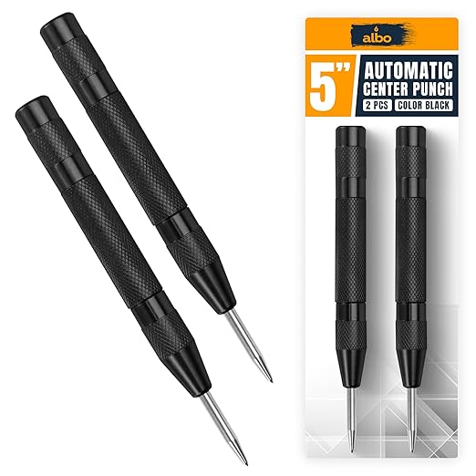 ALBO Automatic Center Punch Tool – 5 Inch Spring Loaded Punch for Metal, Wood & Steel – Heavy Duty Drill Punch – Blackened Finish, Precision Tip for Accurate Marking in Workshop (2pcs)