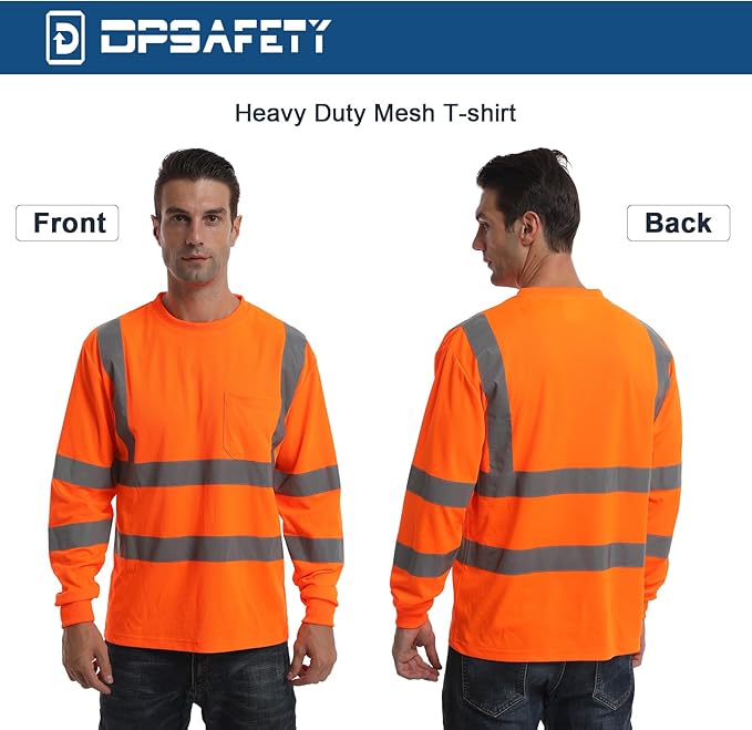 High Visibility Class 3 T Shirts，Hi Vis Safety Shirts with Reflective Strips and Pocket, Long Sleeve Quick Dry Mesh Construction Work Shirt for Men/Women Orange,6XL