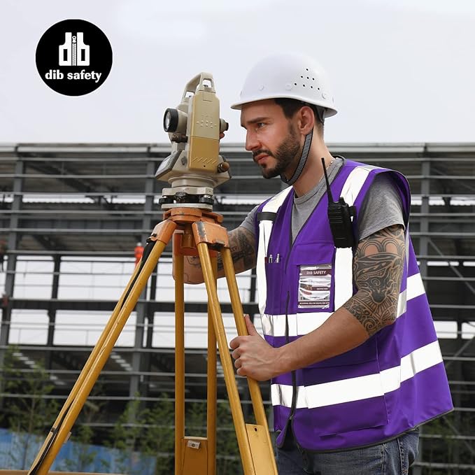 Dib Safety Reflective Vest High Visibility with Pockets and Zipper, Purple XS