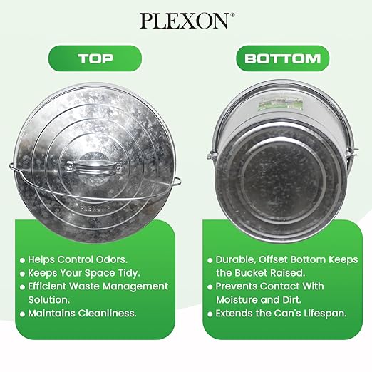 Plexon Galvanized Steel Locking Lid Trash Can, 6-Gallon