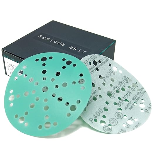 6-Inch 49-Hole 400 Grit Sanding Discs - Heavy-Duty Hook & Loop Film Discs - Sandpaper for Random Orbital Sanders - 50 Pack Box
