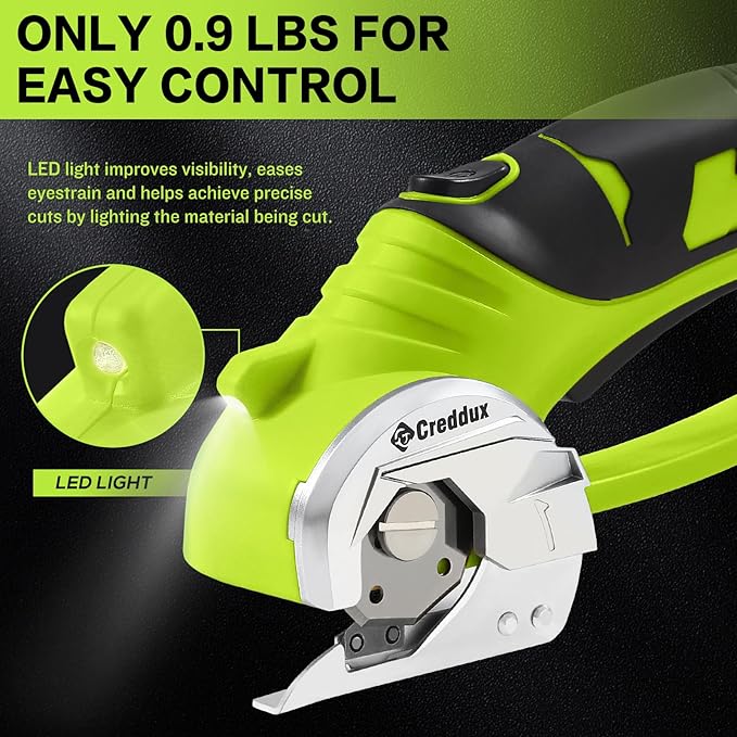 4v Cordless Electric Scissors, Electric Box Cutter With LED Light and Safety Lock, Cardboard Cutter, Rotary Cutter for Cardboard Leather Carpet Plastic Green