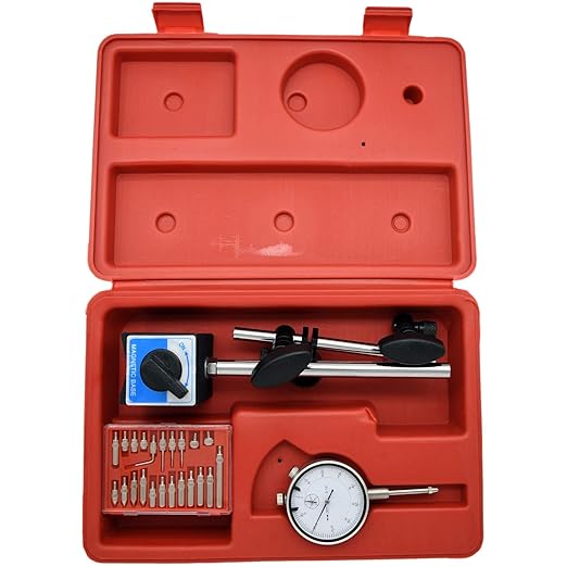 Dial Indicator with Magnetic Base, 0-1.0" Tester Gage, 0.001" Precision Test Indicator with Point Precision Inspection Set,Magnetic Dial Indicator Base Holder with Fine Adjustment Long Arm
