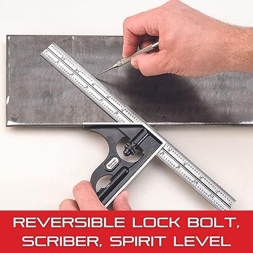 Starrett Steel Combination Square with Square Head - 24" Blade Length, Forged and Hardened Steel Heads, Reversible Lock Bolt, Scriber, Spirit Level, 4R Graduation Type - C33H-24-4R