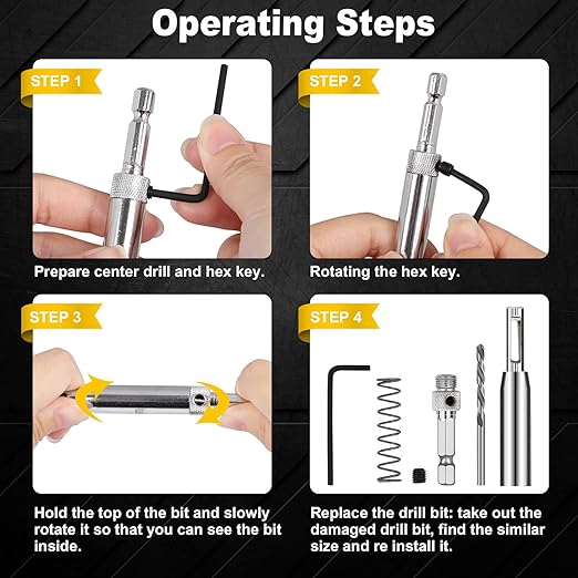 COMOWARE 17pcs VIX Bits Self Centering Drill Bit Set, 1/4" Hex Shank Self Centering Hinge Drill Bit Set for Woodworking Window Door Hinge, Quick Change with 1 Hex Key & 8 Drill Bits 5/64-1/4”