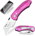 Vickay Folding Utility Knife, Box Cutter with 5 SK5 Quick Change Blades, Safety Axis Lock Design Razor Knife, Lightweight Aluminum Handle Belt Clip for Office Home Artcraft (Hot Pink)