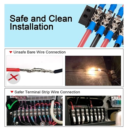 MILAPEAK Terminal Block - 2 Pack 4 Positions 200v-450v 20-30A Dual Row Screw Terminals Strip + 16 PCS Copper Wire Fork Connectors