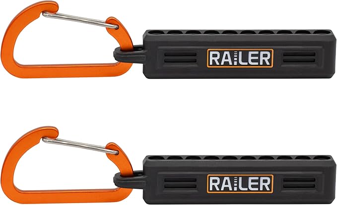 Screwdriver Bit Holder Storage Organizer – Railer 10-Hole Black Bit Holder with Carabiner - 2 Pack