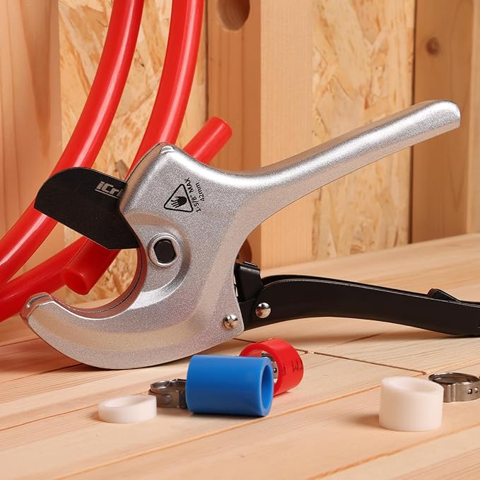 iCrimp PVC Pipe Cutter Cuts up to 1-5/8", Heavy-Duty Aluminum Ratchet Pipe Cutter Tool, Easy One-hand Operation Tube Cutter, PEX Cutting Tool for PEX, PVC, Platic Hose and Plumbing Pipe