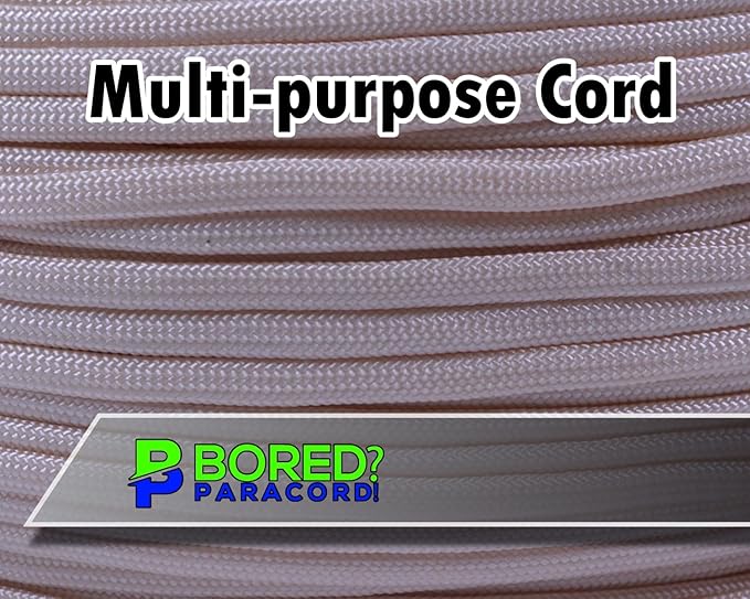 BORED? PARACORD! 550 lb Paracord - Ideal for Crafting, Camping, DIY Projects, Active & Military Outdoors - Strong Survival Rope - Tactical Parachute Cord Type III - Cream 250 Feet