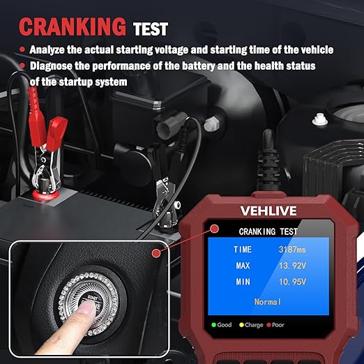 Car Battery Tester 6V 12V 24V, 5-3000CCA Automotive 12V and 24V Dual Circuit Testing, Load/Alternator Tester, Digital Auto Battery Analyzer Charging Cranking System Tester for All Cars Motorcycle Boat