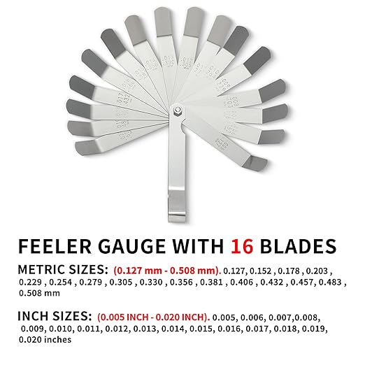 2 Pack Feeler Gauge with 32/26 Blades and 1 Pack Offset Feeler Gauge with 16 Blades - Stainless Steel Feeler Gauge Dual Marked Metric and Imperial Gap Measuring Tool for Automotive Repair