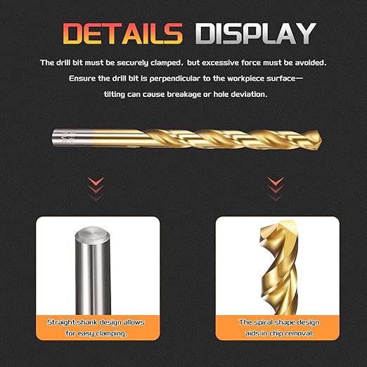 Drill Bit, 5/16" Cutting Diameter, 4341 HSS TiN Coated 135° Cutting Angle Jobber Bits - (Applications: for Drilling Soft Metal Plastic Wood), 2-Pieces