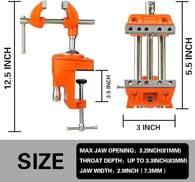 MAXMAN Clamp Bench Vise with Post Universal, Woodworking Vise, 360° Heavy Duty Cast Steel, Table Clamp Vise with Swivel Base for Workbench DIY Projects, Handcraft Creations