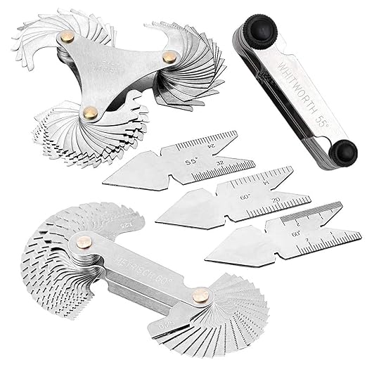 Haploon 6Pcs Pitch Cutting Gauge,Stainless Steel Screw Thread Pitch Gauge Tool Set, 3 Pieces Center Gage,1 America SAE Type,1 Metric & America SAE Type,1 Metric Imperial US for Industrial Measurement