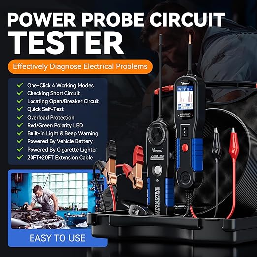 VDIAGTOOL V200 PRO Upgrade Kit Automotive Power Circuit Probe Tester with 30PCS Back Probe Kit, 12/24V Electrical Short and Open Circuit Finder AC/DC Voltage Test Activating Component 40Ft Cable
