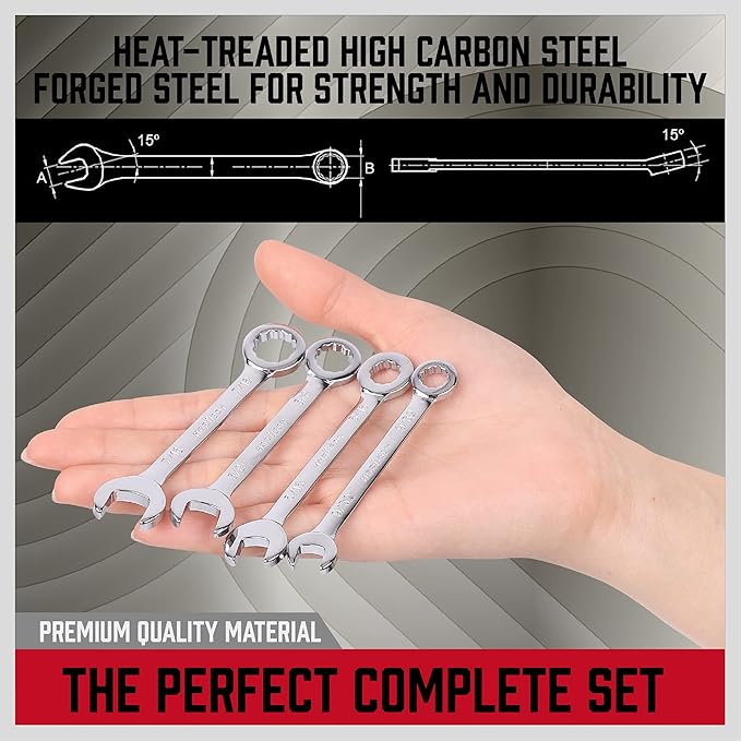 Premium Midget Wrench Set - 22-Piece Mini Combination Wrench Set Metric & SAE Ignition Wrench Sets 4-10mm & 5/32'' to 7/16'' Lightweight Small Carry Pouch