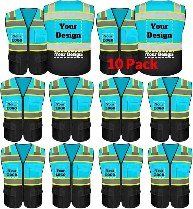 Safety Vest Customize Logo with 5 Pockets & Zipper Reflective High Visibility Vest Class 2 Outdoor Workwear