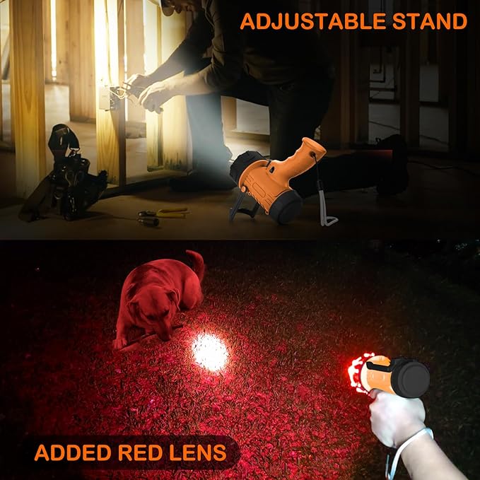 Rechargeable Spotlight Flashlight 200,000 Lumen LED, IP67 Waterproof 12 Hours Long Running Spot Light, Impact Resistant Handheld Spotlight with Detachable Red Lens