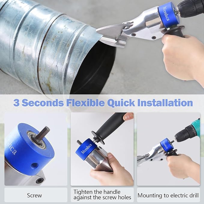 Professional Sheet Metal Cutter Drill Attachment, Heavy Duty Metal Shear Attachment with 360° Pivoting Handle, Power Tool Accessory for Curved & Straight Cutting on Steel, Aluminum & Iron- B