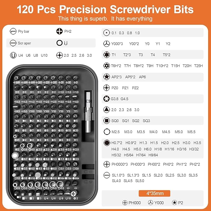 Screwdriver Set – Precision Screwdriver Bit Sets, Mini Hex Phillips Torx Slotted Screwdriver Bit Set with Tool Box, Ideal for Electronics, Laptop, iPhone, Jewelers and More (130-IN-Black)