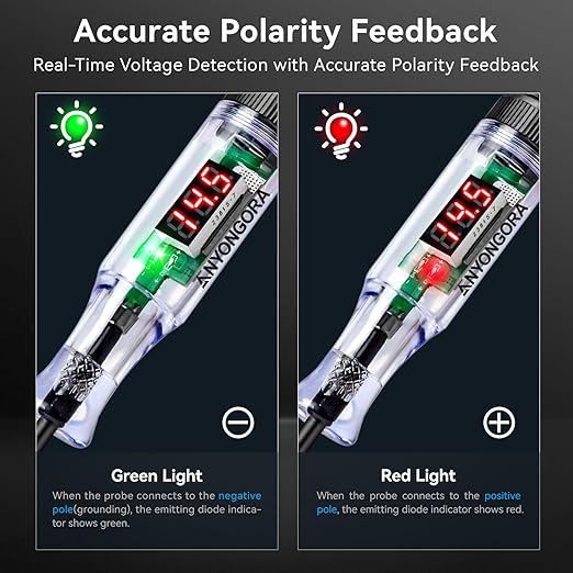 Heavy Duty Automotive Circuit Tester Test Light, 5-90V Wide Range Digital Voltmeter, Pro LED Voltage Tester with Dual Polarity Indicator for Car, Truck, RV, Marine, Fuse Testing