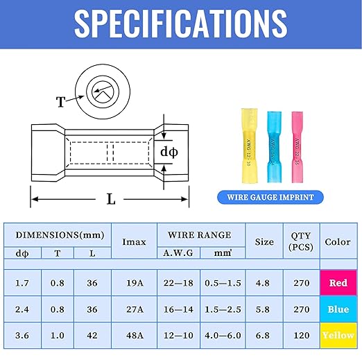 660 PCS Heat Shrink Butt Connectors Qibaok Crimp Electrical Wire Connector Waterproof Insulated Butt Splice Terminal for Automotive Marine Boat Truck Trailer Stereo