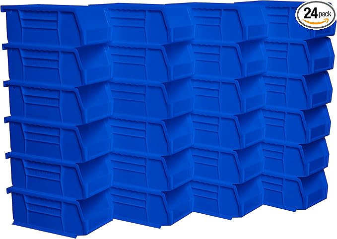 Akro-Mils 30220 AkroBins Plastic Storage Bins, Space-Saving Stackable Bins for Garage, Pantry, Craft Organization, 7-" x 4-" x 3-", Blue, 24-Pack