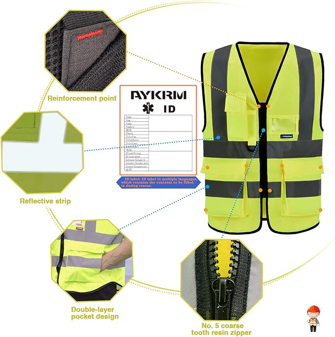 A-SAFETY hi viz reflective safety vest for men, Yellow