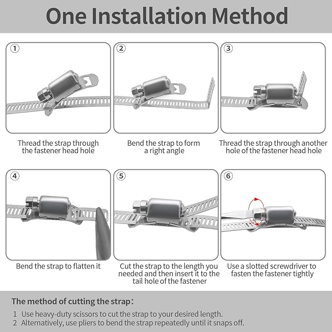 Hose Clamps 30FT Strap+15 Fasteners,DIY Cut-To-Fit 304 Stainless Steel Adjustable Large Worm Gear Band Clamp Assortment Kit,Metal Screw Fasteners and Strapping for Pipe,Duct,Pole,Tube
