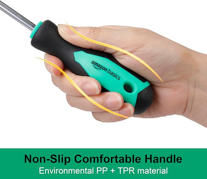 Amazon Basics Magnetic Screwdrivers Set, Includes Phillips, Slotted, Torx, Square, and Stubby Screwdrivers, 12-Piece Hand Tools Set, Turquoise
