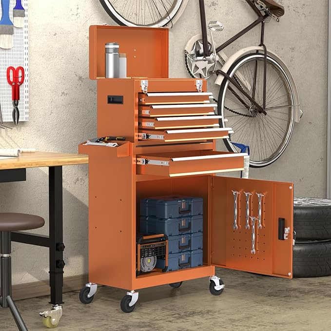 5-Drawers Tool Chest, 2-in-1 Mechanic Rolling Tool Box Removable Lockable Tool Storage Cabinet, Metal Tool Cart with Drawers and Wheels for Garage, Workshop