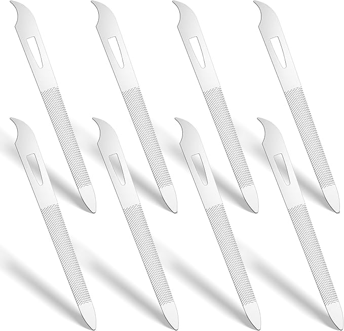 8pcs Metal Nail File Men, Stainless Steel Nail File for Natural Nails, 4.1 Inch Thin Metal Fingernail Files with Curved Sharp Pointed Tip Double Sided Manicure Pedicure Toenails Tools