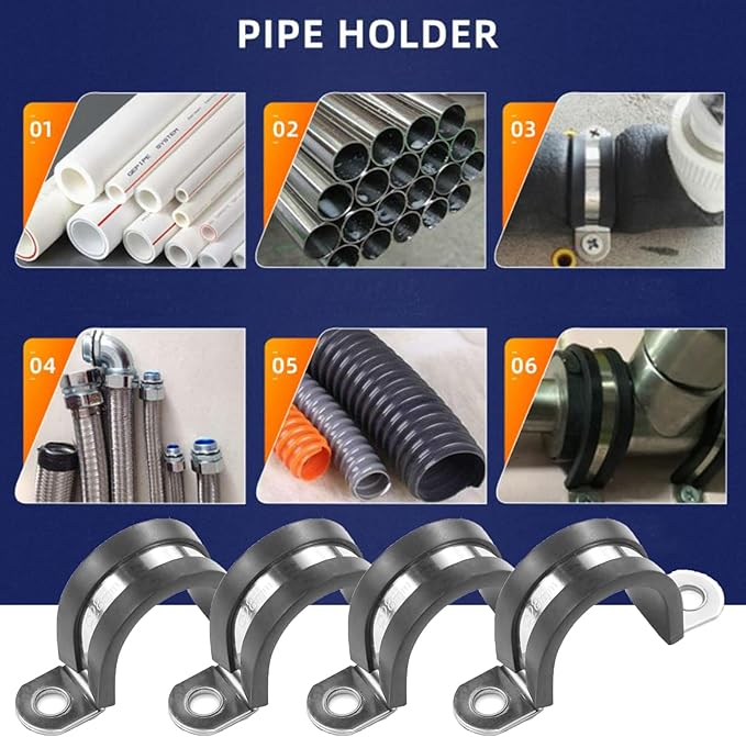 10pcs 75mm 2 Hole U-Tube Strap Clamp, 304 Stainless Steel with EPDM Rubber Lined Clip, Double-Layer Gaskets Rubber Cushioned Insulated Clamp for Tube, Pipe or Wire Cord Installation