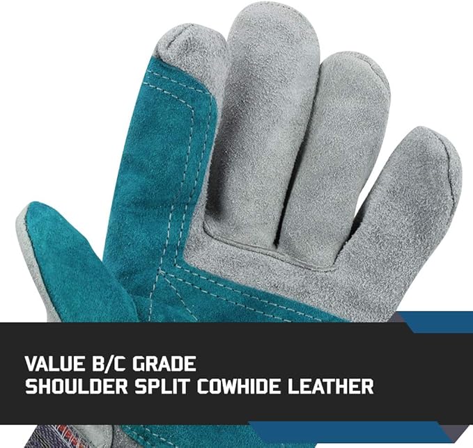 Glove Station Cowhide Split Leather Palm Work Gloves with Rubberized Safety Cuff