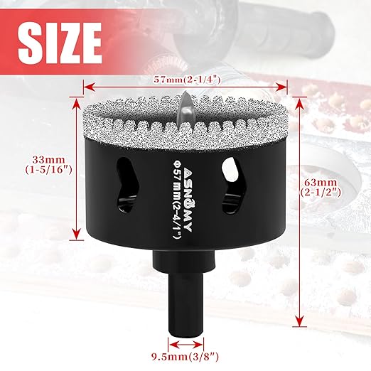 2-1/4 Inch Diamond Hole Saw with Pilot Drill Bit, 2-1/4" Serrated Brazing Tile Hole Saw Diamond Core Drill Bits with Guiding Bit for Ceramic Porcelain Tile Glass Stone Granite Marble