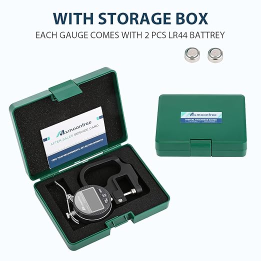 Digital Thickness Gauge 0.001mm/0.00005" | 0-25.4mm/1.0" Electronic Micrometer Thickness Meter with LCD Display, Unit Conversion, Storage Case, Extra Battery