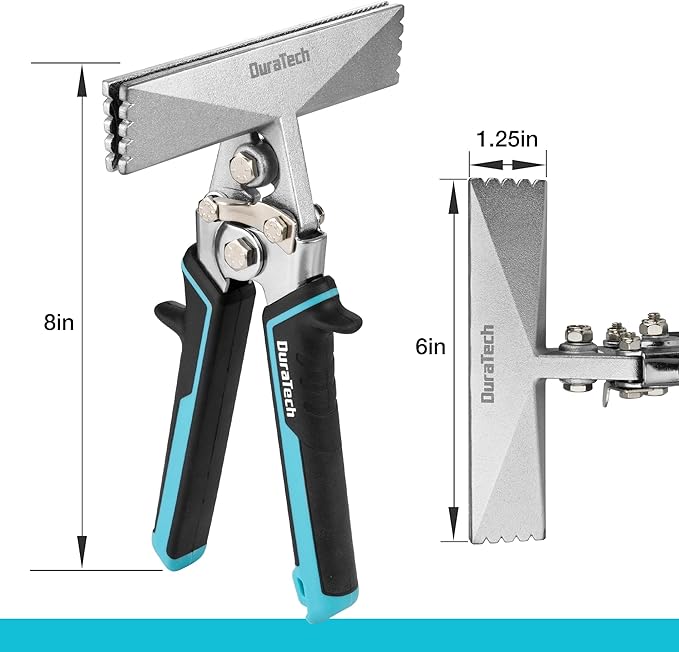 DURATECH 6 Inch Sheet Metal Bender, Hand Seamers Sheet Metal Tools with Ergonomic TPR Handle, Straight Jaw Metal Bending Pliers for Bending, Seaming and Flattening Metal