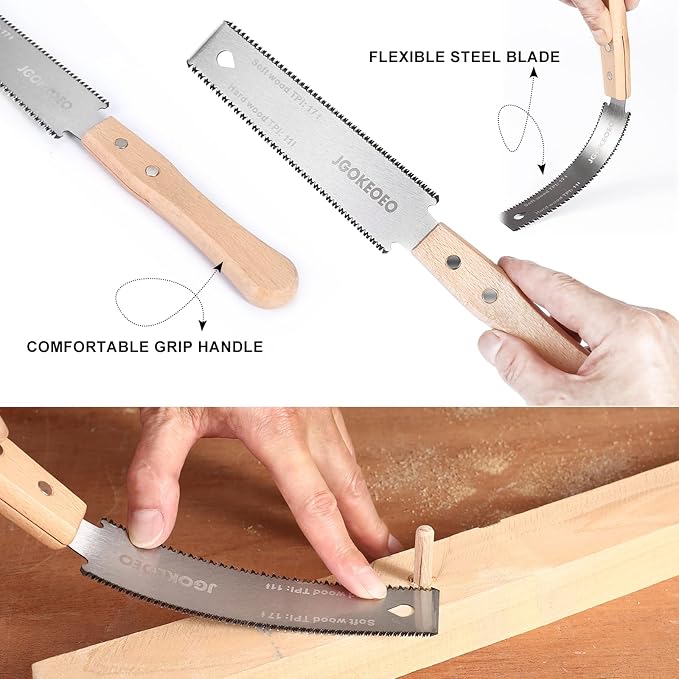 Japanese Hand Saw, 6 Inch Double Edge Flush Cut Saw, SK5 Double Flexible Blade 17/11 TPI Comfortable Hand Wood Handle, Precise and Lightweight Cutting, for Woodworking and Garden Trim