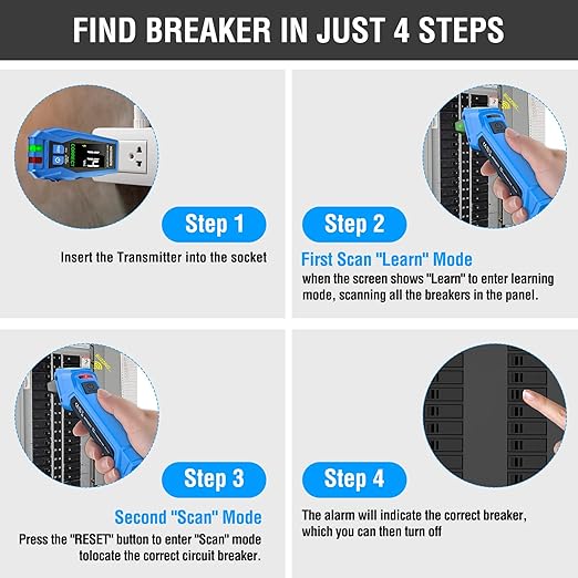 Circuit Breaker Finder Tool with Accessories, 90-135V AC Digital Breaker Finder with Integrated GFCI Outlet Tester, Circuit Tracer with Buzzer Alarm & Color Display, Includes Carrying Case